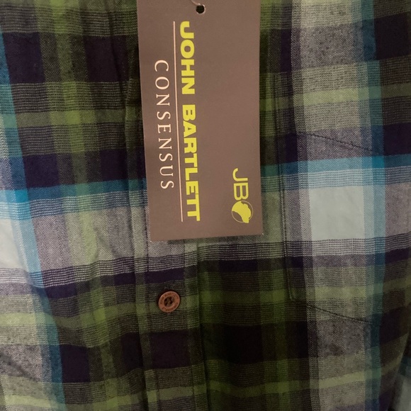 Sz M NWT John Bartlett Men's Blue and Green Plaid long sleeve button up shirt - Picture 2 of 4